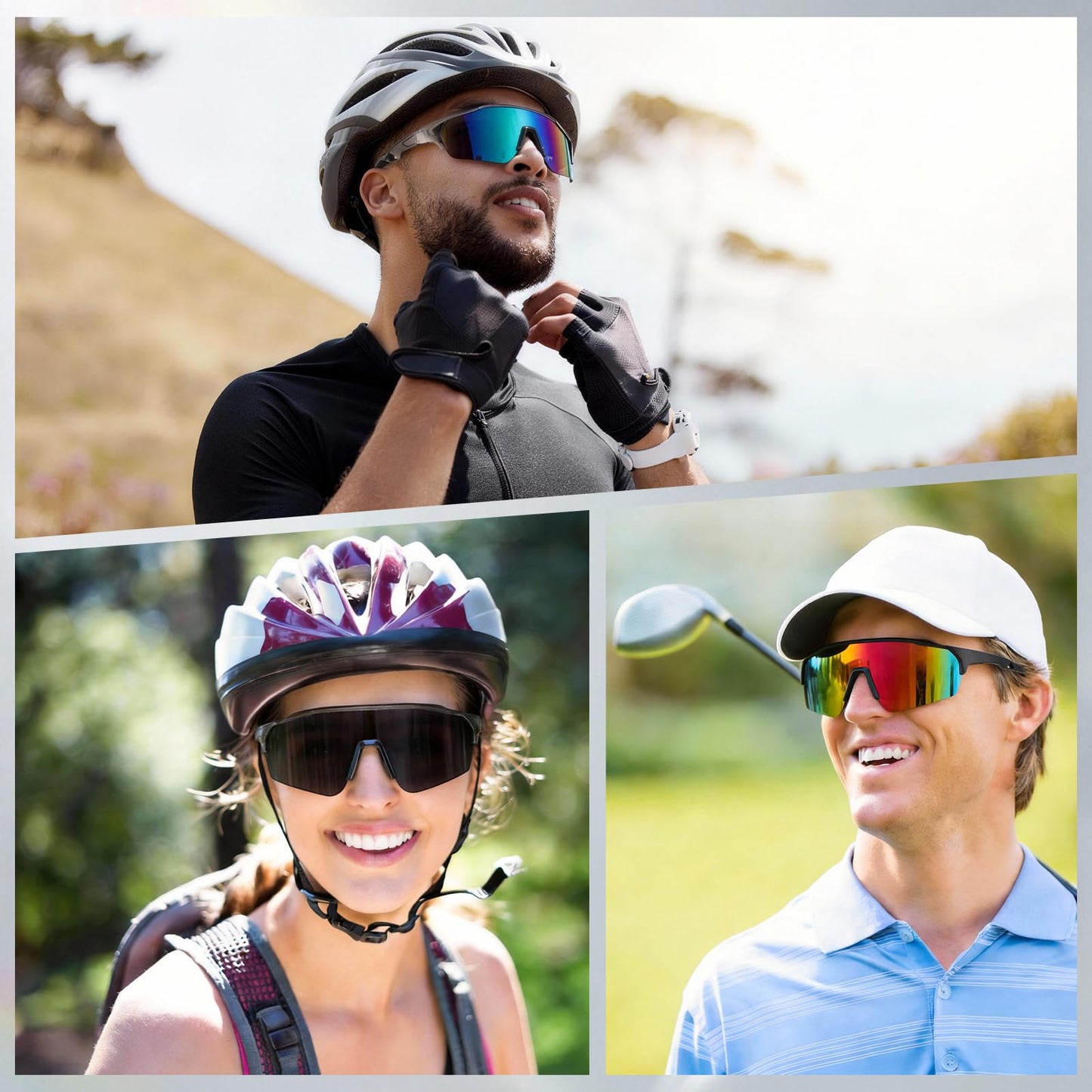 JATEBI 3 Pack Baseball Sunglasses for Men - UV400 Protection Mens Sunglasses Lightweight Wrap Around Sun Glasses for Running, Cycling, Sports, Fishing