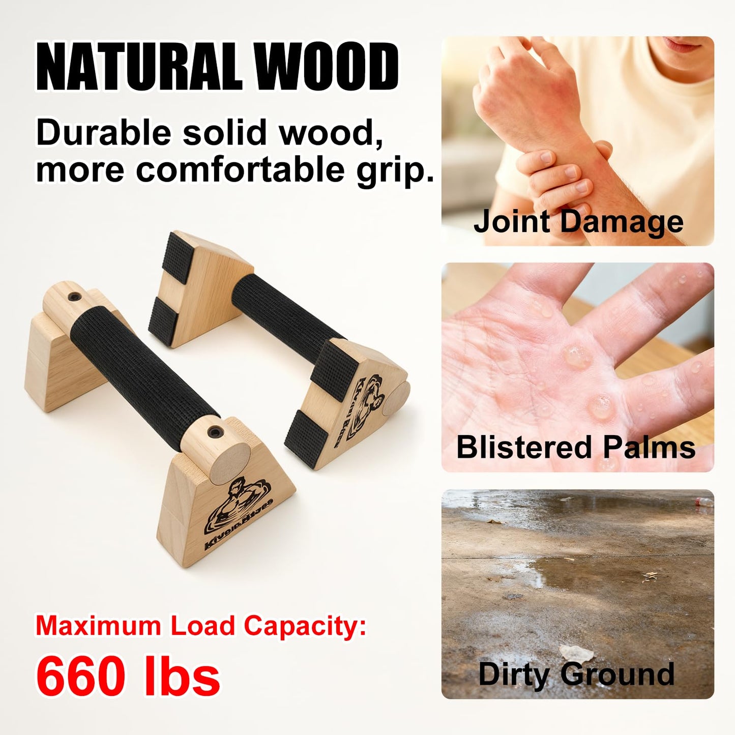 Wooden Push Up Bars, Parallettes Bars - Wooden Calisthenics Equipment for Handstand Training Push Up Bars & Calisthenics Bar Calisthenics Equipment for outdoor&home