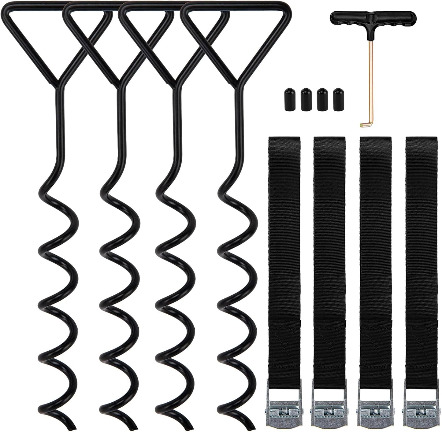 Trampoline Tie Down Anchor Kit by [Brand Name] - Heavy Duty Steel Stakes for High Wind | Set of 4