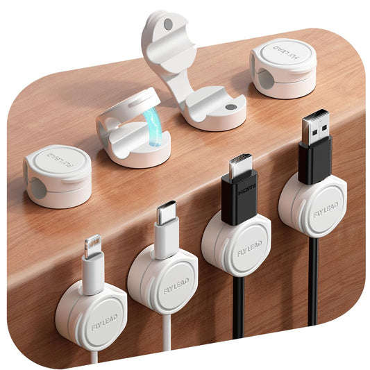8-Pack Cord Organizer Silicone Magnetic Cable Clips [8 mm Wider Cable Accessible] Desk Wire Management, FLYLEAD Desktop Cord Holder for Nightstand, Office Workspaces Desk Organization Home Accessories