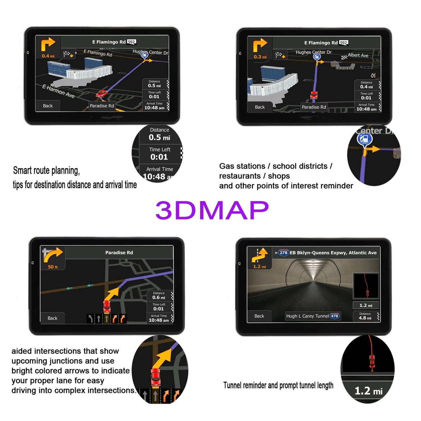 LONGRUF GPS Navigation for Car, Latest 2026 Map 7 inch Touch Screen Car GPS, Voice Turn Direction Guidance, Support Speed and Red Light Warning, Pre-Installed North America Lifetime map Free Update