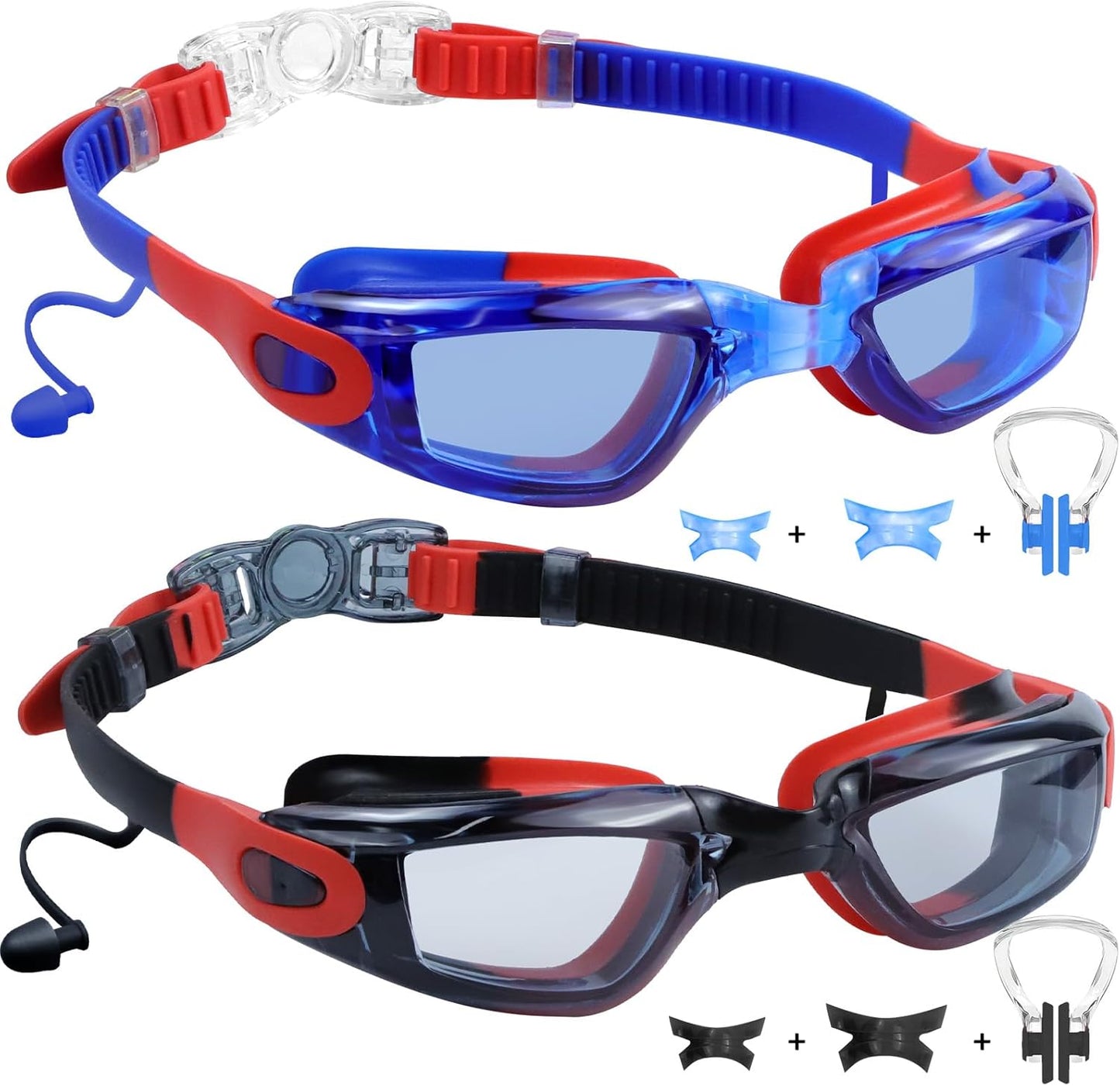 Vvinca Swim Goggles - Anti-Fog UV Protection | No Leak Design for Kids Ages 3-15 (2 Pack)