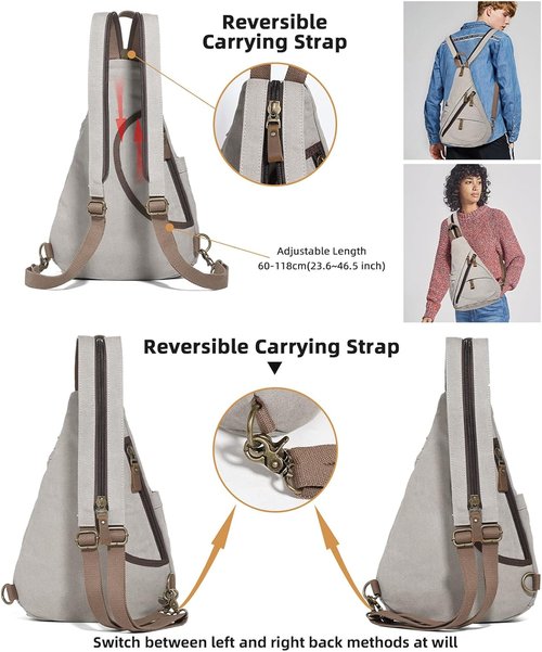 KL928 Canvas Sling Bag - Versatile Crossbody Backpack for Men & Women | Large Size in Leaden Color