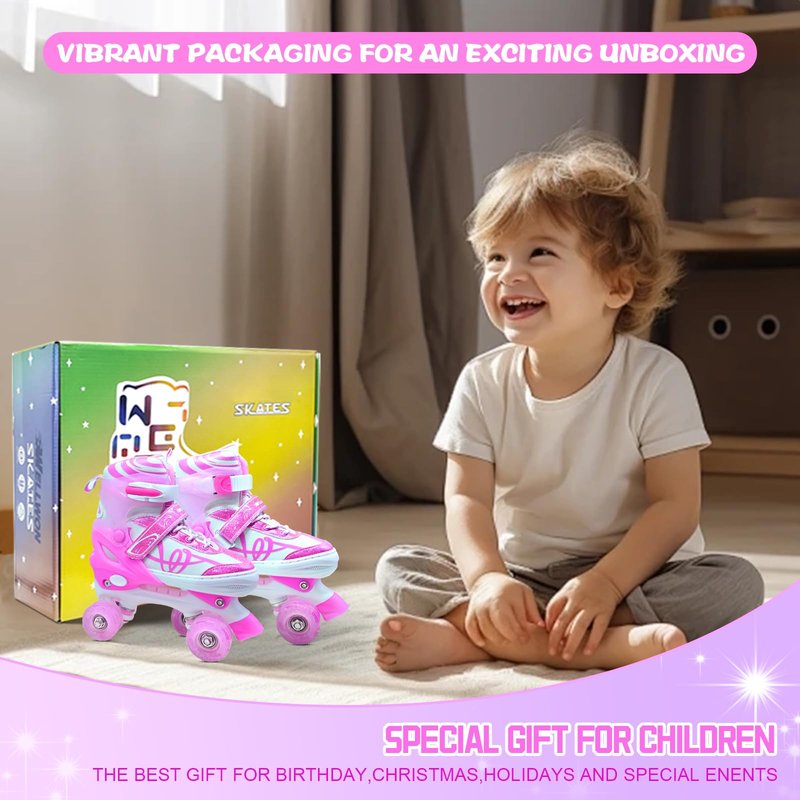 Kids Roller Skates for Girls Boys with Glitter Details-SMOOJOY Outdoor Musical Design Roller Skates with Light Up Wheels, Adjustable Rollerskates for Kids Ages 3-12 Birthday Gift patines para niñas
