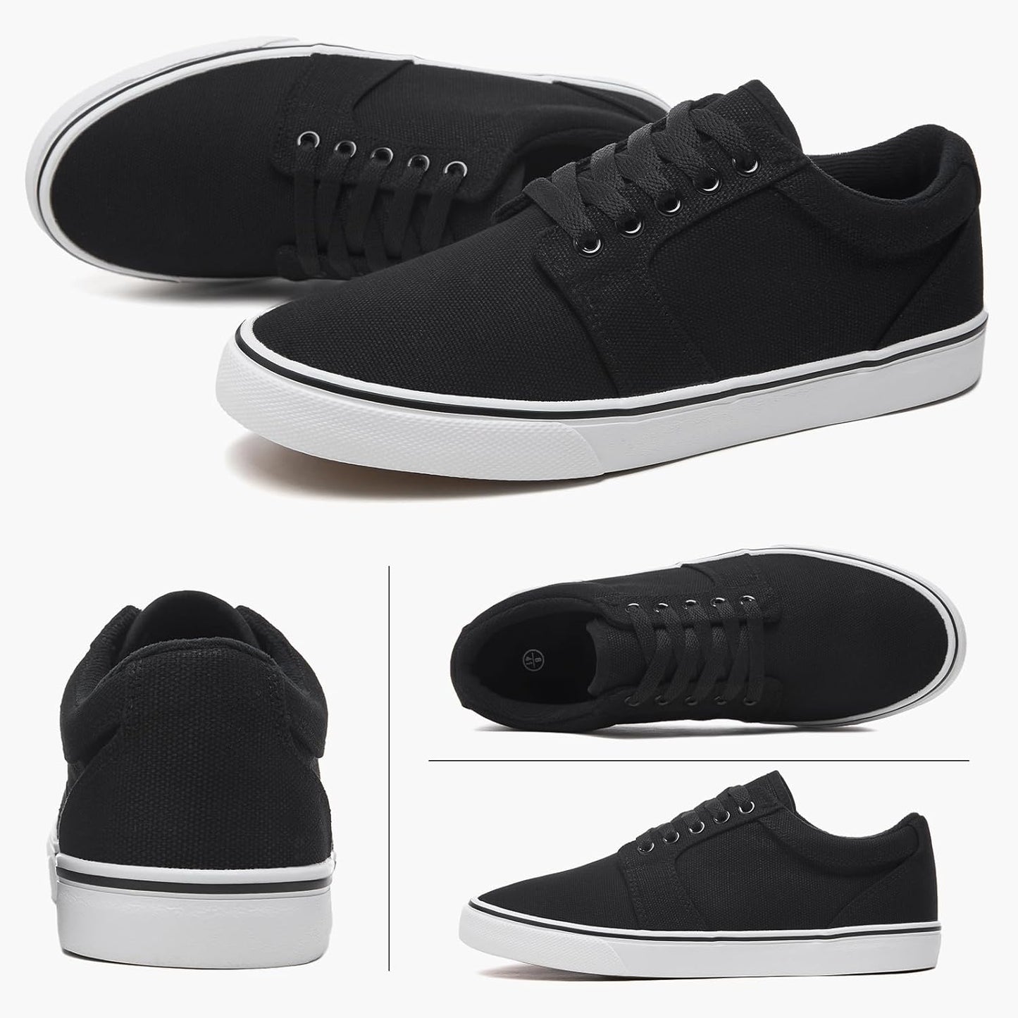 BENPAO Men's Casual Sneakers - Stylish Low Top Lace-Up Canvas Shoes in All Black
