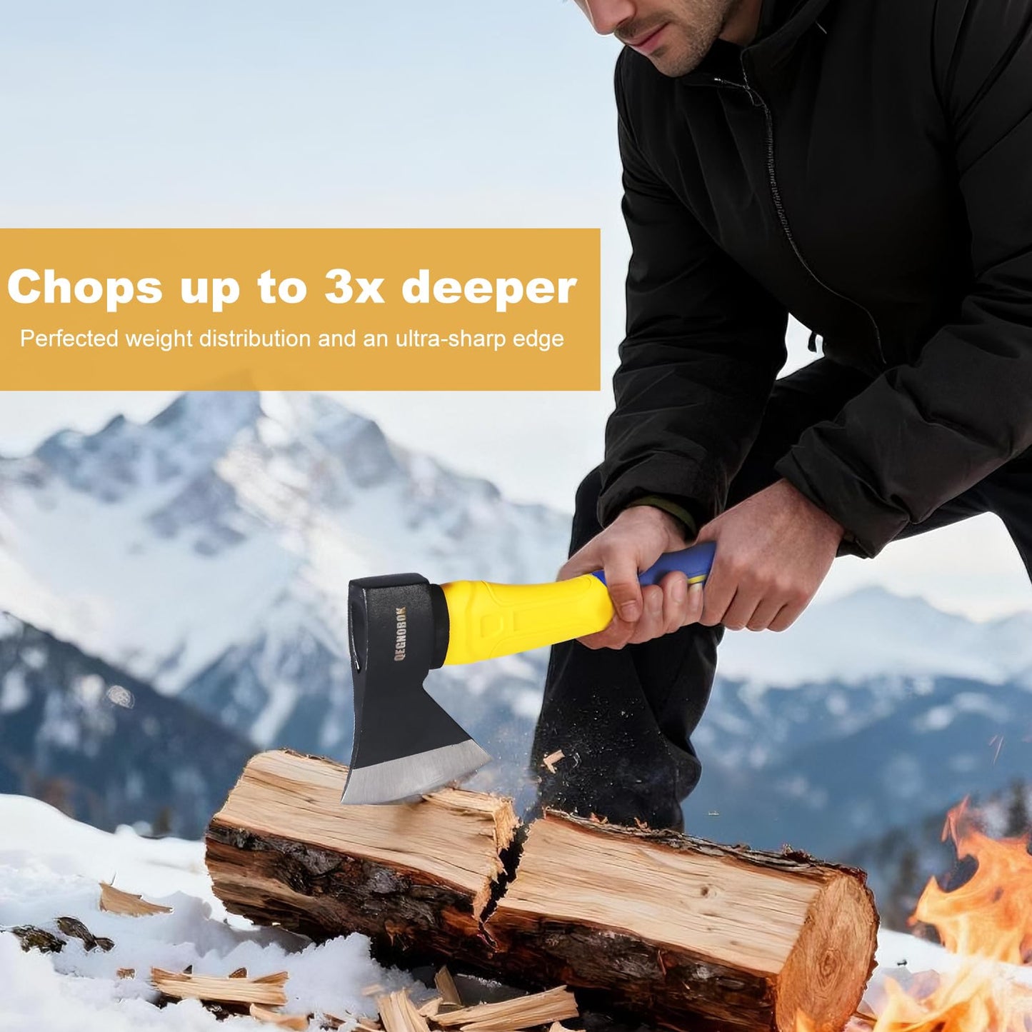 Professional Hatchet, 14" Wood Axe, Wood Splitter, Outdoor Camp Chopping Axe for Splitting and Kindling, Forged Steel Blade with Anti-Slip and Shock Reduction Handle Great Throwing Axes and Hand Axe