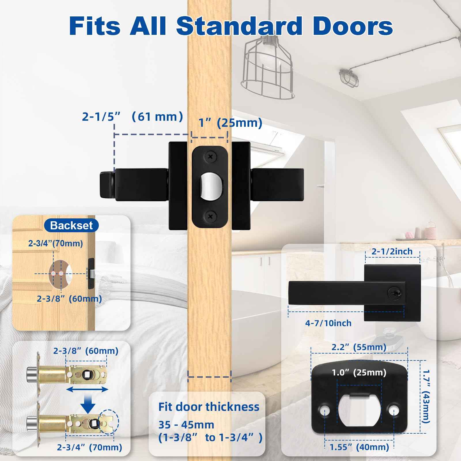 Estmoon Entry Door Handle, Black Door Knob with Lock and Key, Entrance Front Door Lock Heavy Duty Keyed Exterior Door Knob for Bedroom, Bathroom, Front Door, Office, 1 Pack