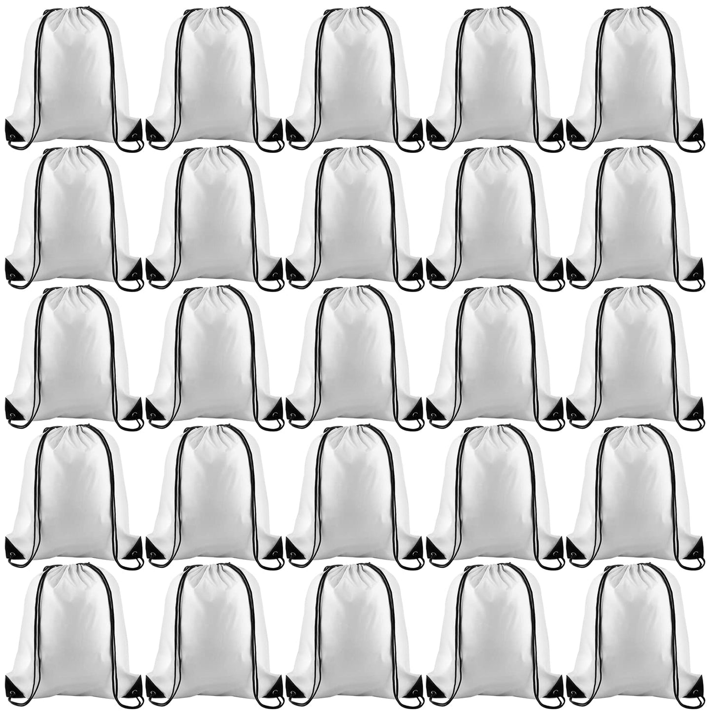 KUUQA 25Pcs White Drawstring Bags - Bulk Sport Gym Travel Backpacks