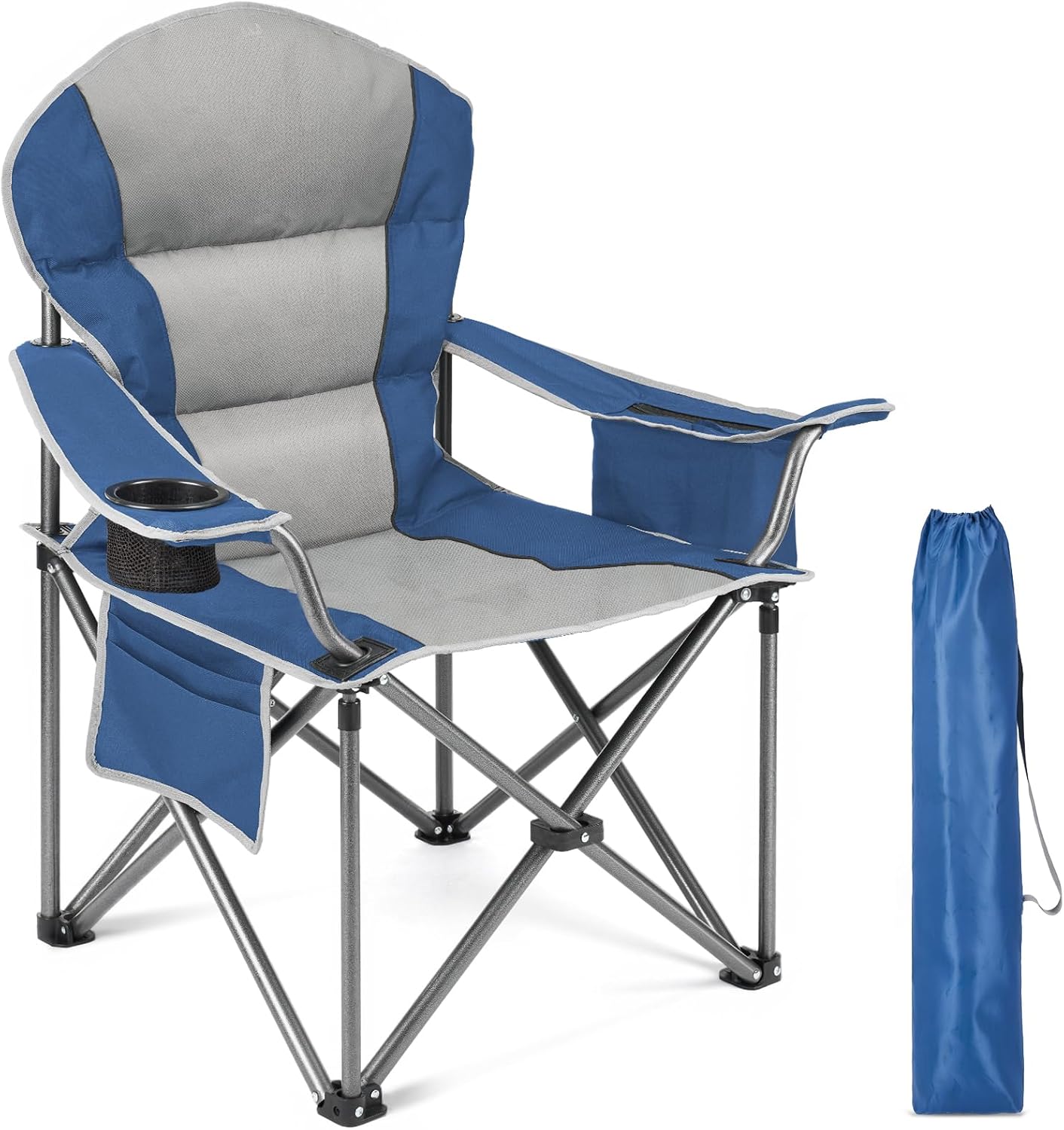 NEWBULIG Oversized Camping Chair - Heavy Duty 500 LBS Support | Portable Collapsible Design with Cup Holders & Side Cooler