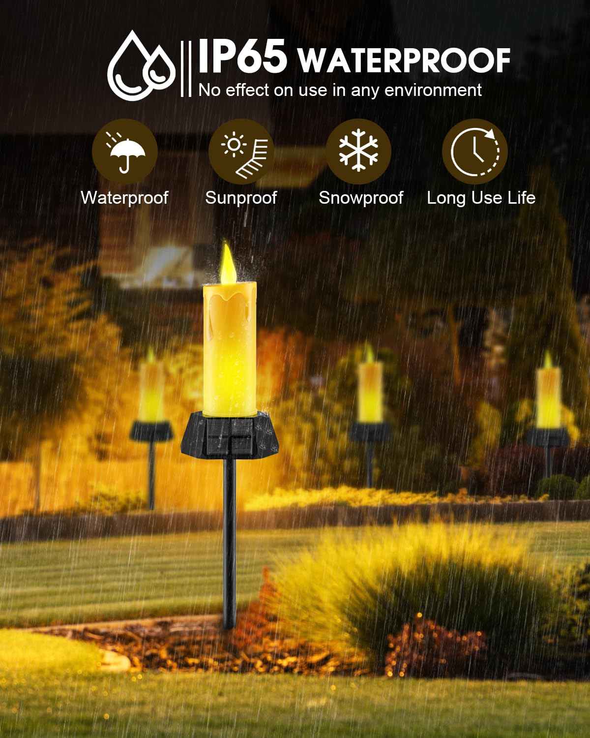 Gileolant Halloween Solar Lights Outdoor Waterproof, Electric LED Flameless Candles with 3 Solar Panels, Solar Pathway Lights for Christmas Outdoor Party Yard Camping Garden Home Decorations, 2 Pack