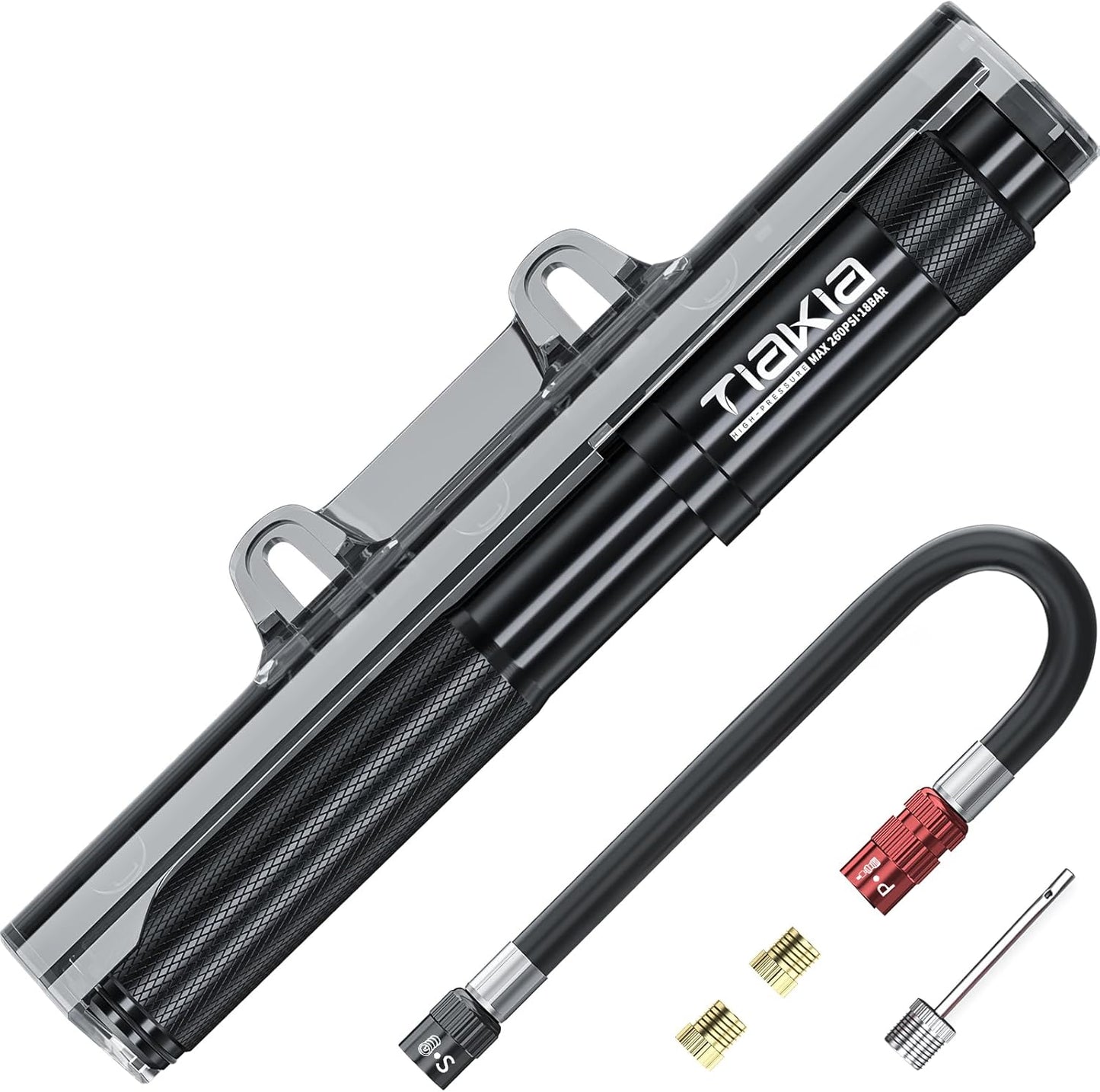 Tiakia Mini Bike Pump - Portable 260PSI High Pressure Frame Pump for Presta & Schrader Valves | Aluminum Alloy Tire Pump for Road & Mountain Bikes