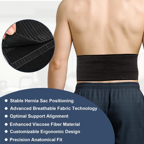 FDFuZhao Umbilical Hernia Belt for Men & Women, Abdominal Support Binder with Hernia Support Pad, Adjustable Truss Support, Black, L