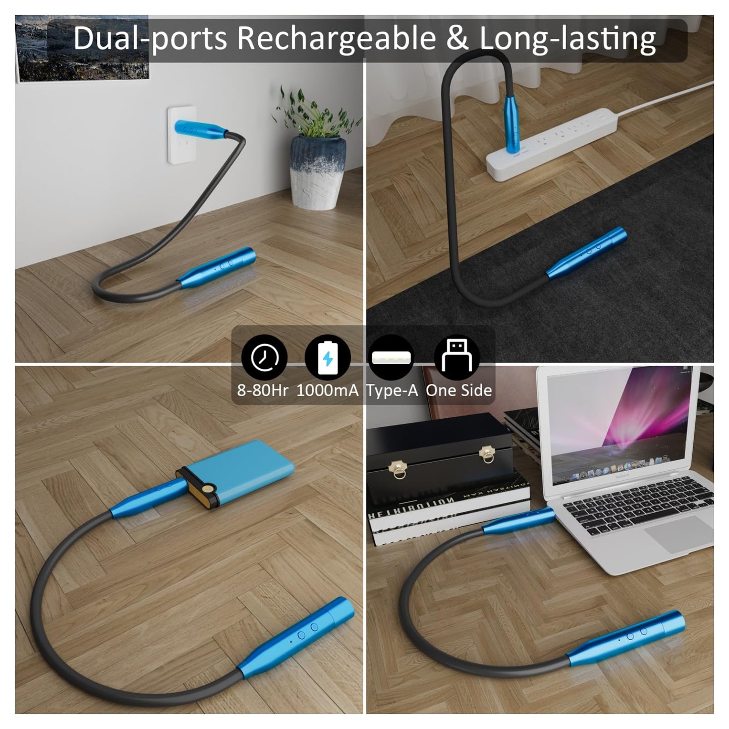 2 Pack Neck Book Lights, 3 Colors & 3 Brightness Levels, Flexible 380° Neck Light Rechargeable, LED Reading Lights for Books in Bed, 80 Hrs Lasting, Perfect for Reading, Knitting, Crafts, Repairs