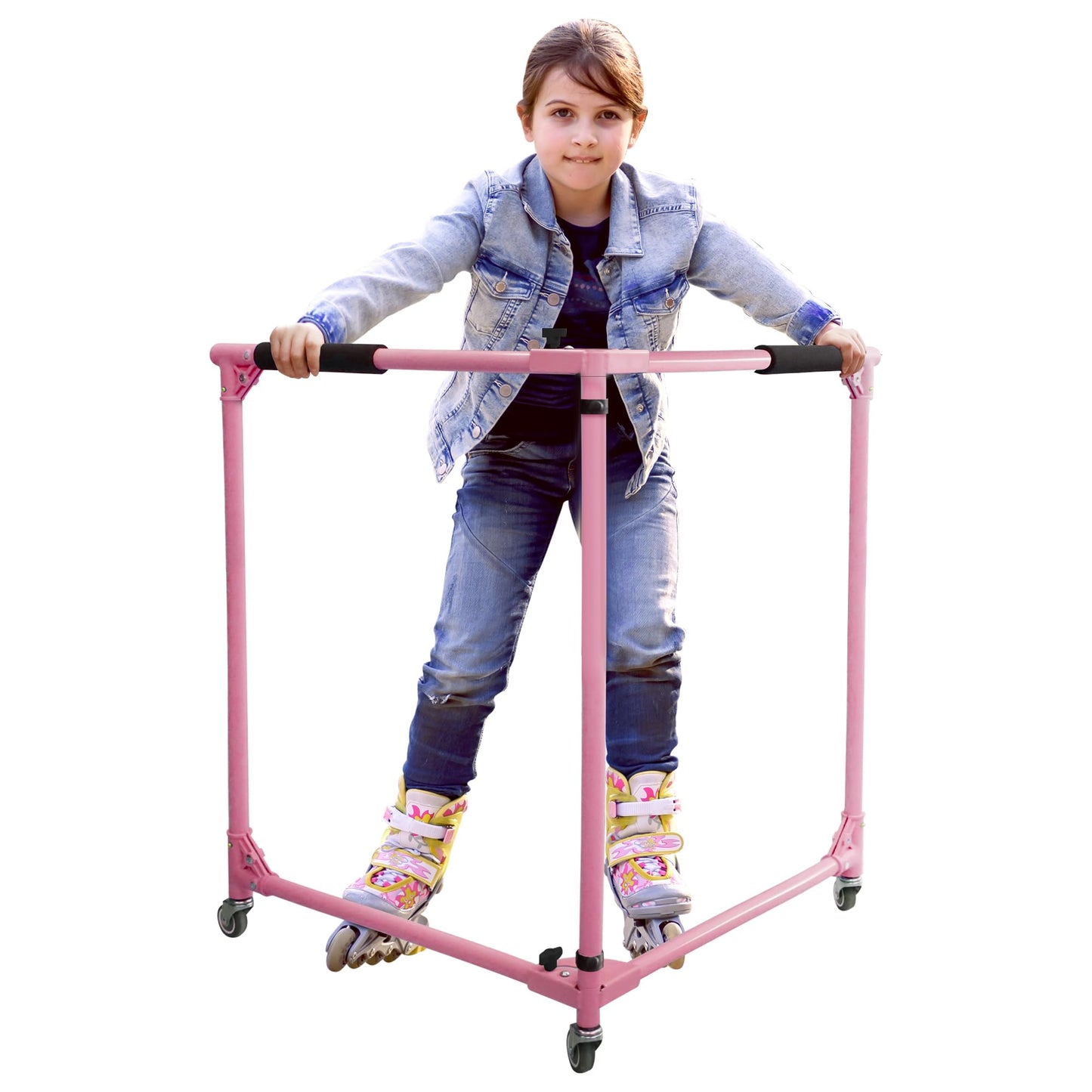 GanFindX Folding Skater Aid for Kids Roller Skating, 30in Height Roller Skate Trainer for Kids Toddler Training Walker, Pink