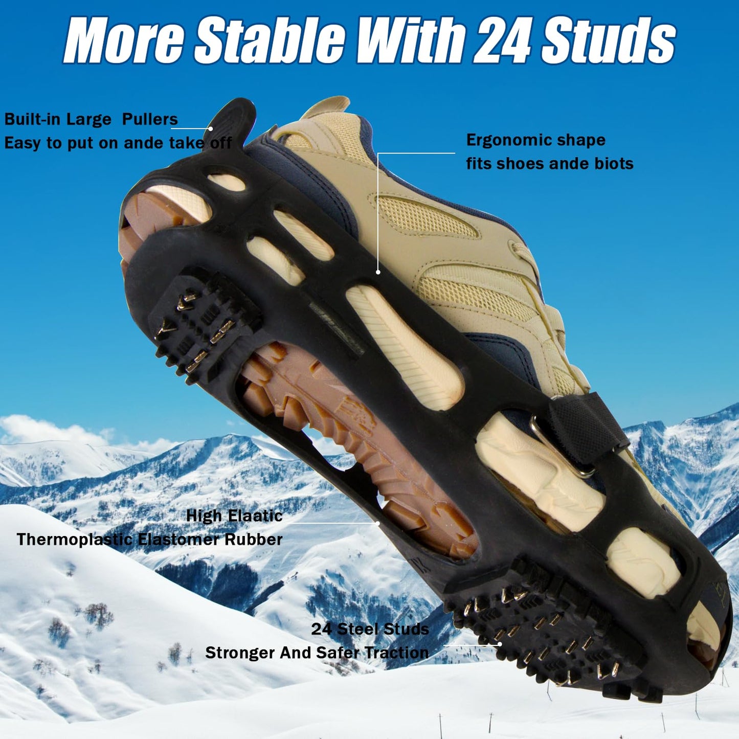 Traction Ice Cleat Spikes Non-Slip Over Shoe Rubber Spikes Crampons Anti Slip Anti Slip Crampons Slip-on Stretch Footwear (Medium(5.5-7 men/7-8.5 Women))
