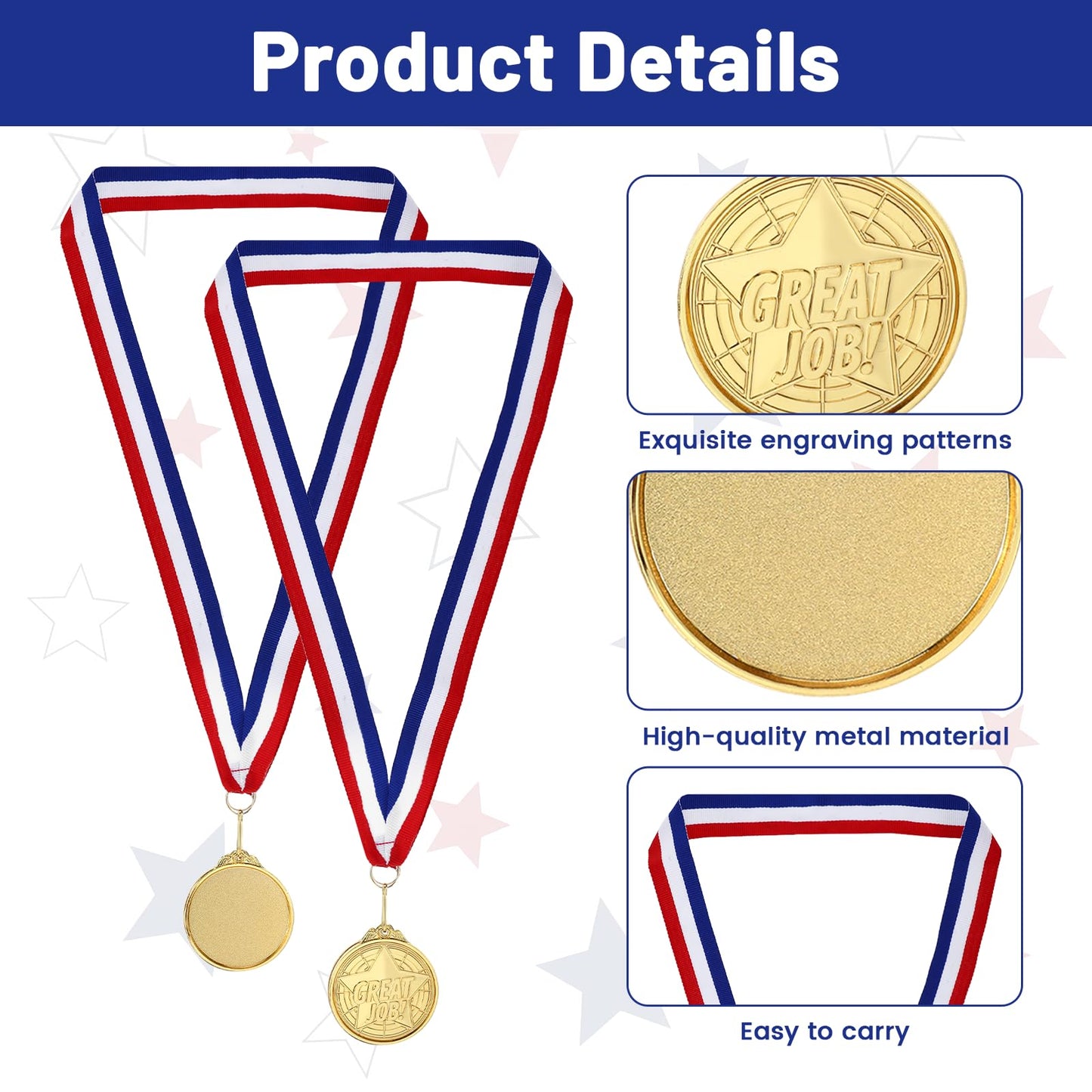 ZutinQiao 24 Pcs Medals for Awards Gold, Participation Medals with Ribbon, Participation Appreciation Award Medals Metal, Inspirational Appreciation Gift Bulk for Adult Team Coworker
