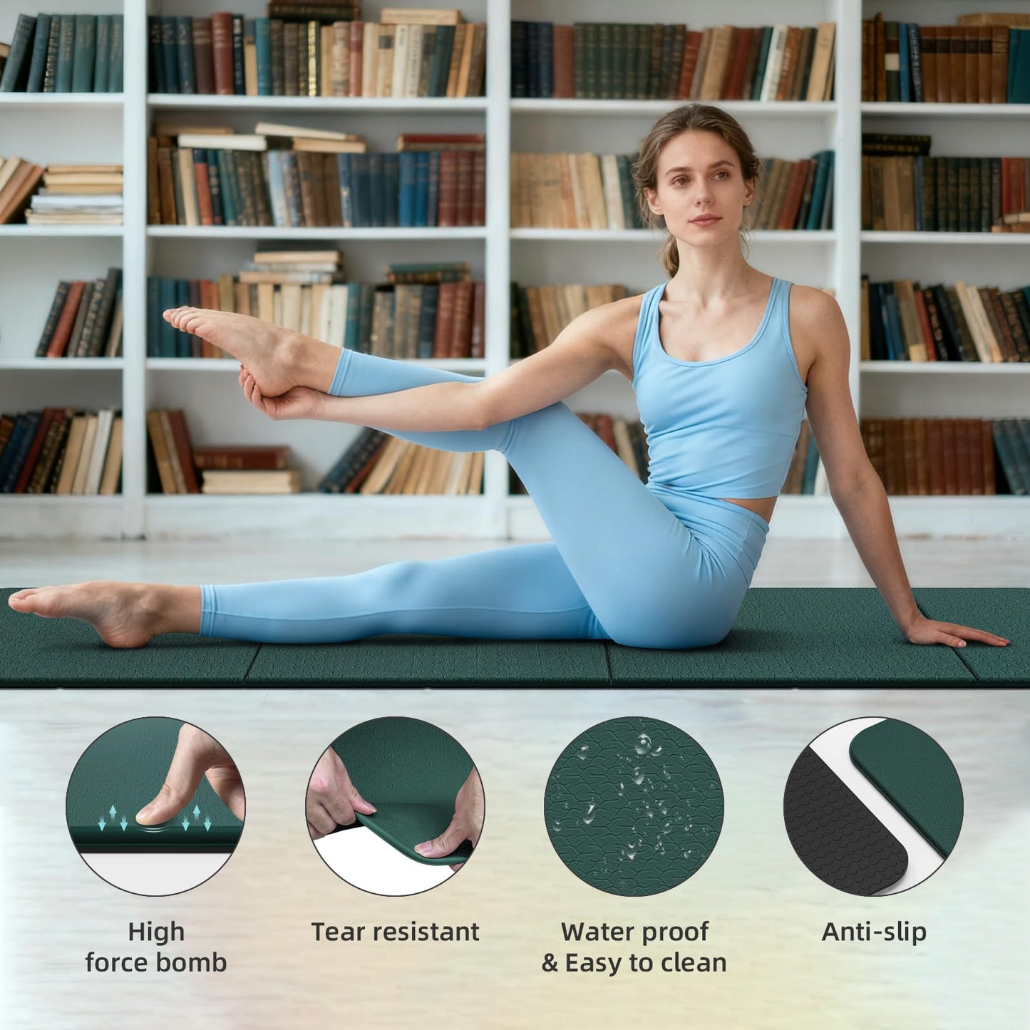 WUWAN Foldable TPE Yoga Mat Thick 10mm,75" x40"Extra Large Exercise Mats