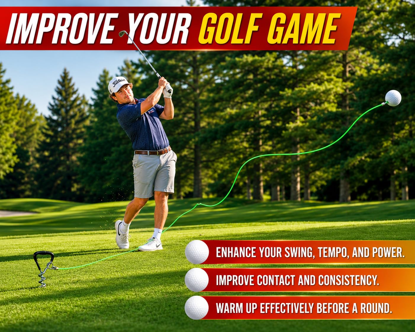 SWING AWAY! Golf Training Tool for Drivers & Irons - Practice Your Swing in The Backyard with A Real Ball & Experience 50 Feet of Flight Feedback - for Golfers of All Ages - Made in USA