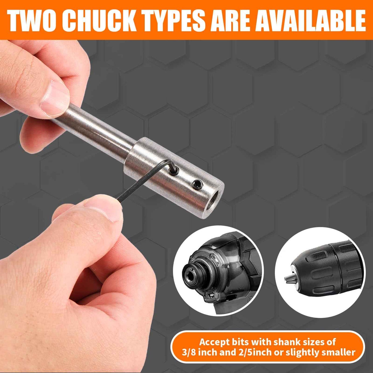 FALESOUL 3Pcs Forstner Bit Extension for 3/8" Round Shank, High-Carbon Steel Wood Spade Drill Bit Extender, for Adding Over 8+3/4 inches to 5+3/8 inches inches of Drilling Depth (10+6.7+6.6 inch)