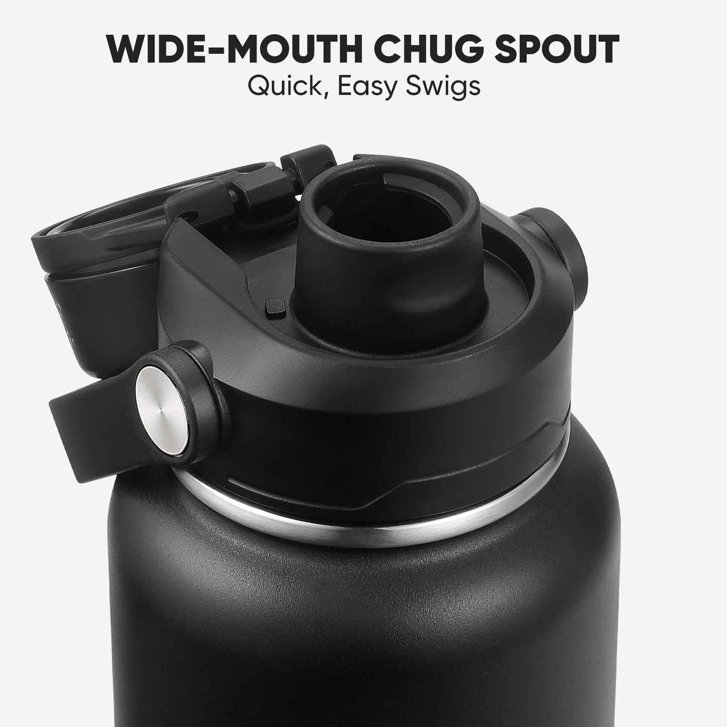 CIVAGO 64 oz Insulated Stainless Steel Water Bottle with Detachable Straw, Large Half Gallon Water Jug with Bucket Handle, Big Metal Leakproof Flask with Silicone Boot for Gym, Dishwasher Safe, Black