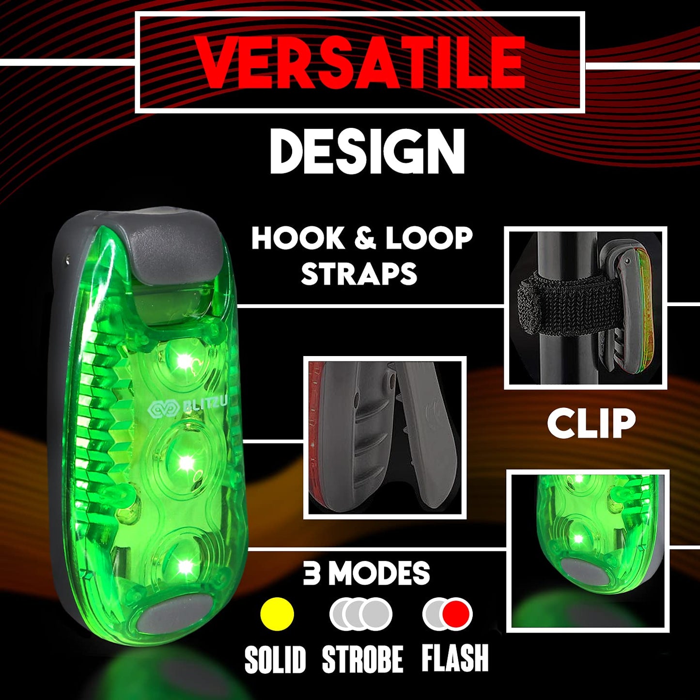 4 Pack LED Safety Light, Clip on Reflective Gear Lights for Walking at Night, Running, Jogging, High Visibility Strobe Light Accessories for Runners, Kids, Hiking, Kayak, Cycling, Camping, Boat Green