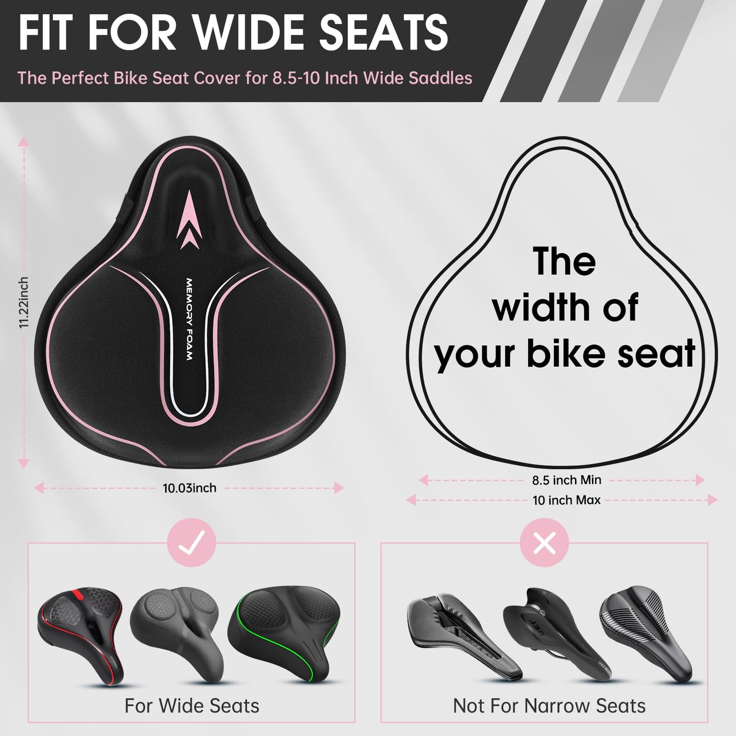 Memory Foam Bike Seat Cover Padded, Soft Bike Cushion for Men & Women, Comfortable Bike Accessories for Bike, Outdoor Indoor Cycling(Pink)