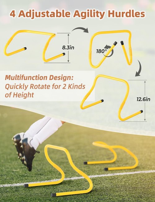 GHB Agility Ladder - Complete Football Training Set with 4 Hurdles, 20ft Ladder, 12 Cones & More