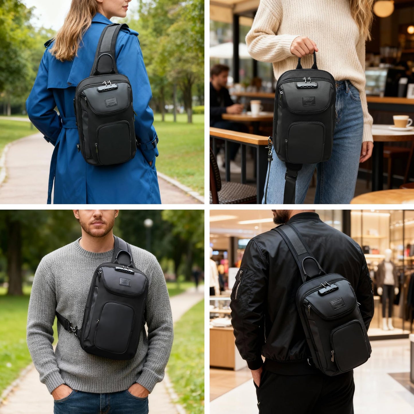 UMydeal Sling Bag for Men, Anti Theft Sling Backpack, Mens Crossbody Bag, Shoulder Chest Bag for Travel, Casual (Grey, Large)