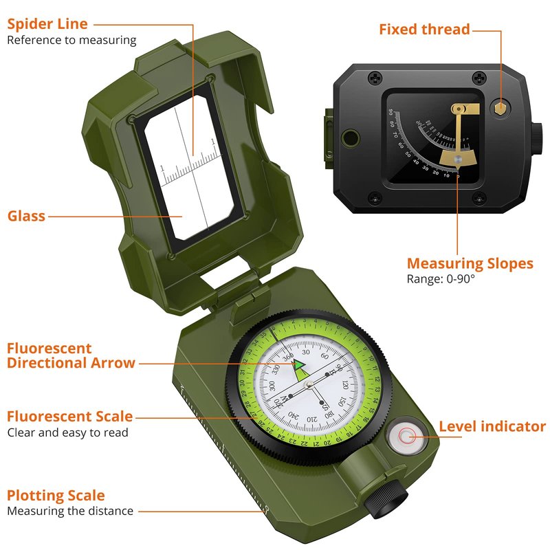 Proster IP54 Hiking Compass - Professional Military Compass with Sighting Clinometer Aluminum Alloy Camping Compass Waterproof with Carry Bag