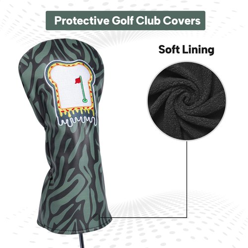 Golf Club Covers Funny Toast Premium Embroidery Driver Headcovers Fariway Wood Head Cover Hybrid Covers Leahter Golf Headcovers for Most Brand (for Hybrid)