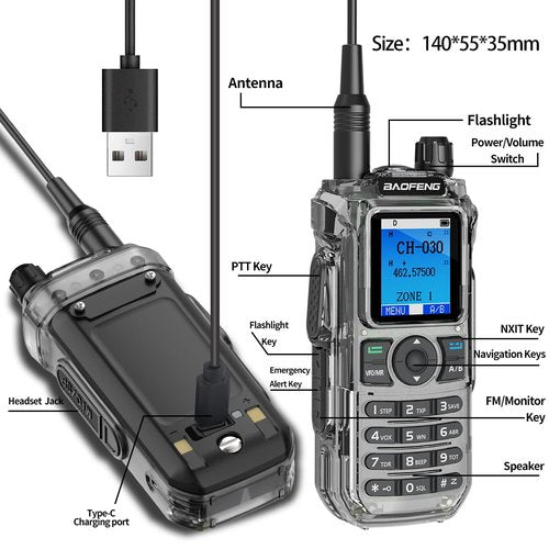 BAOFENG GMRS Handheld Radio Ham Radio Long Range Rechargeable Walkie Talkies GM21 APP Programming,NOAA Weather Receiver GM-15 PRO Two Way Radios with USB-C Charger for Survival Gear Hunting,2 Pack