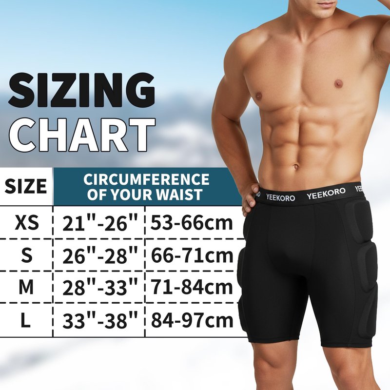 YEEKORO 3D Protective Padded Shorts for Snowboard, Ski and Skate, Protection Pads for Tailbone, Hip, and Butt, Crash Pad Impact Gear (M) Black