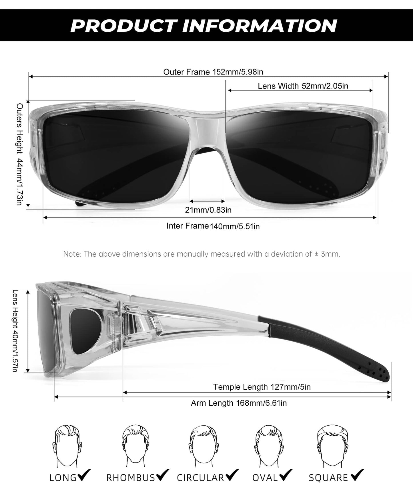 QALLY Sunglasses Over Glasses Women Men, Wrap Around Fit Over Polarized Sunglasses with UV400 for Driving Fishing