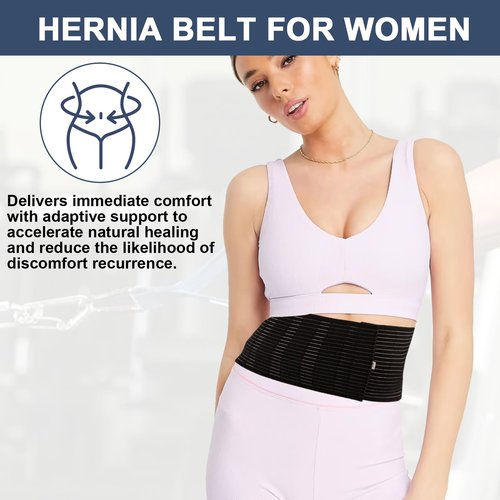 FDFuZhao Umbilical Hernia Belt for Men & Women, Abdominal Support Binder with Hernia Support Pad, Adjustable Truss Support, Black, L