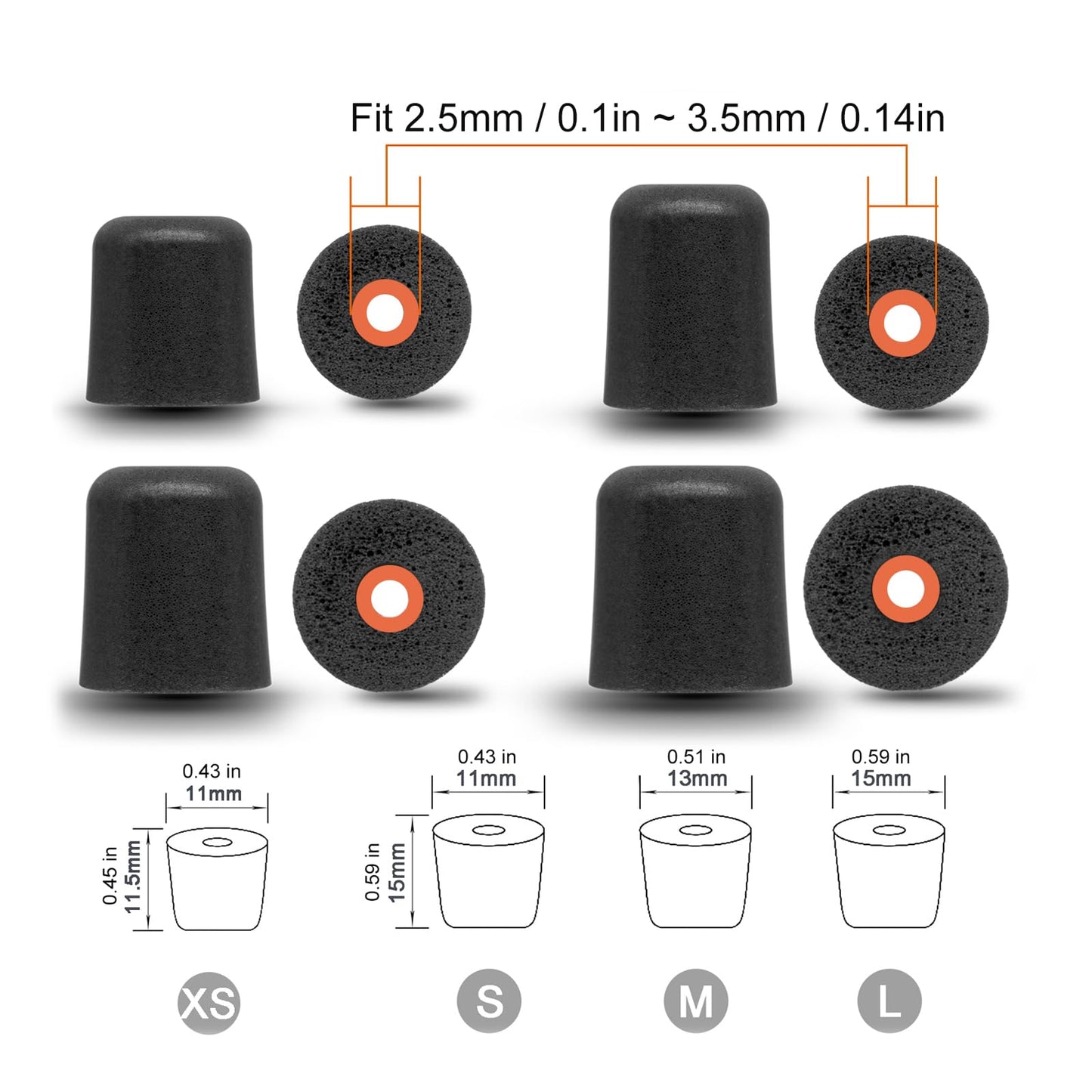 Klowcok Memory Foam Replacement Eartips for ISOtunes PRO/Xtra/Sport Advance BT/Wired/PRO Aware, Elgin, Westone, Etymotic, Plugfones Earbuds, Comfort Fit (3 Pairs, Assorted-S/M/L, Black)