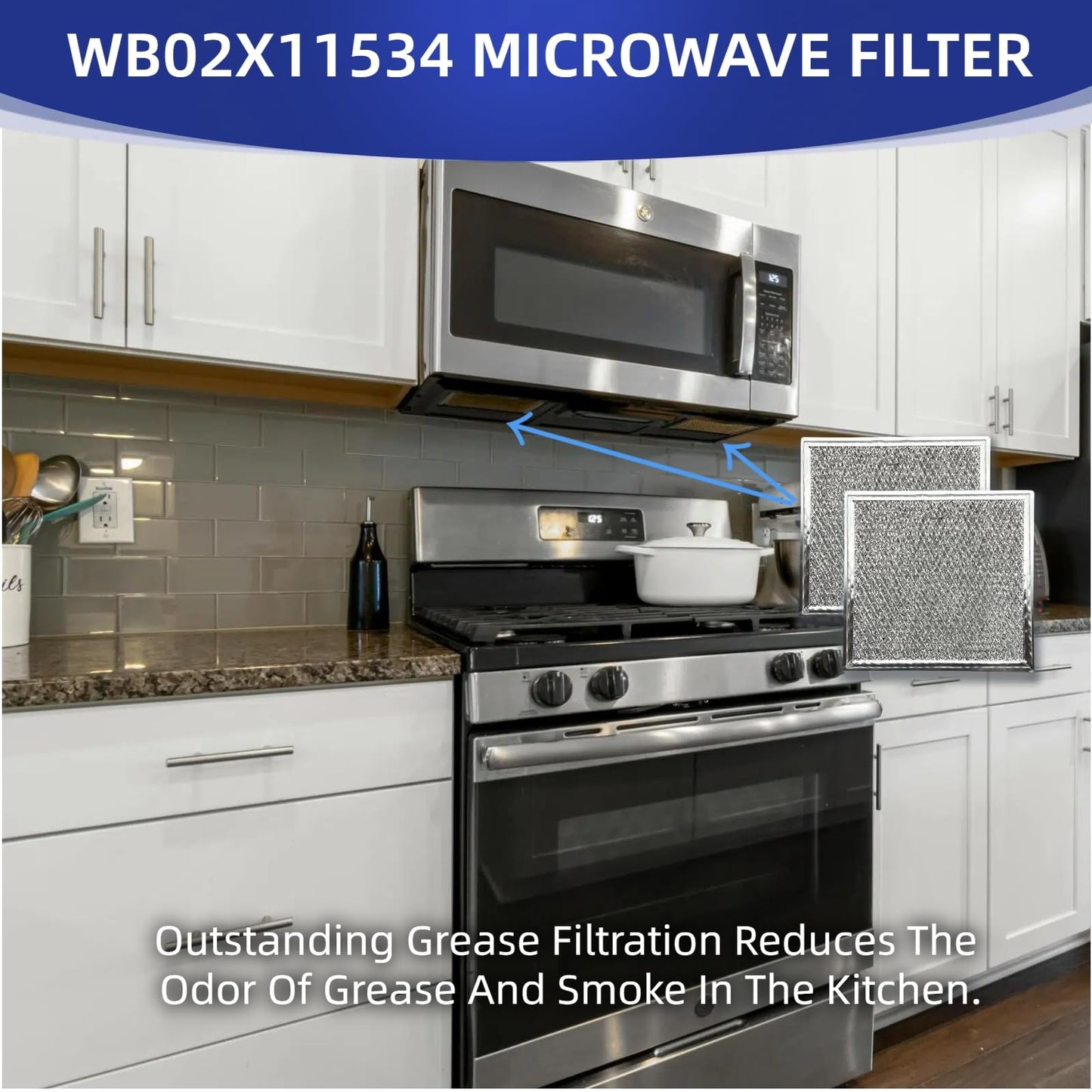 WZKO WB02X11534 Filter Replacement For G.E Microwave Oven Aluminum Grease Filter 6-3/8 x 6-3/4 x 3/32 In 2-Pack