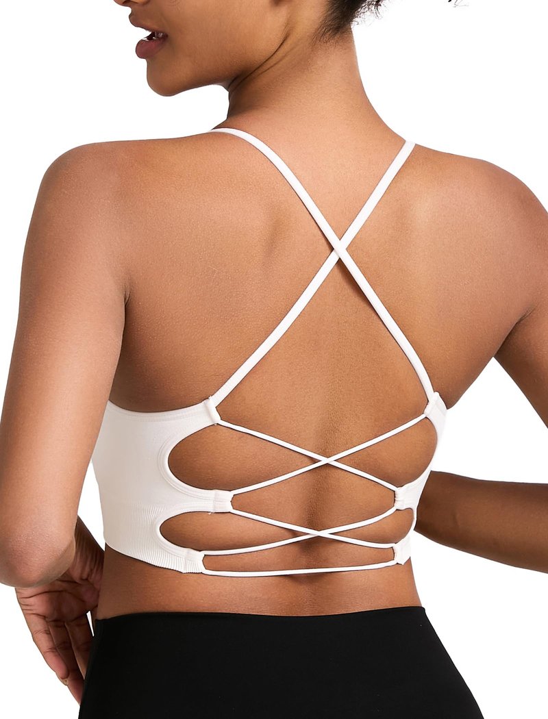 RUNNING GIRL Sports Bras for Women,Sexy Crisscross Back Seamless Padded Sports Bra Medium Support with Removable Pads(2935Black+Grey+White_M)