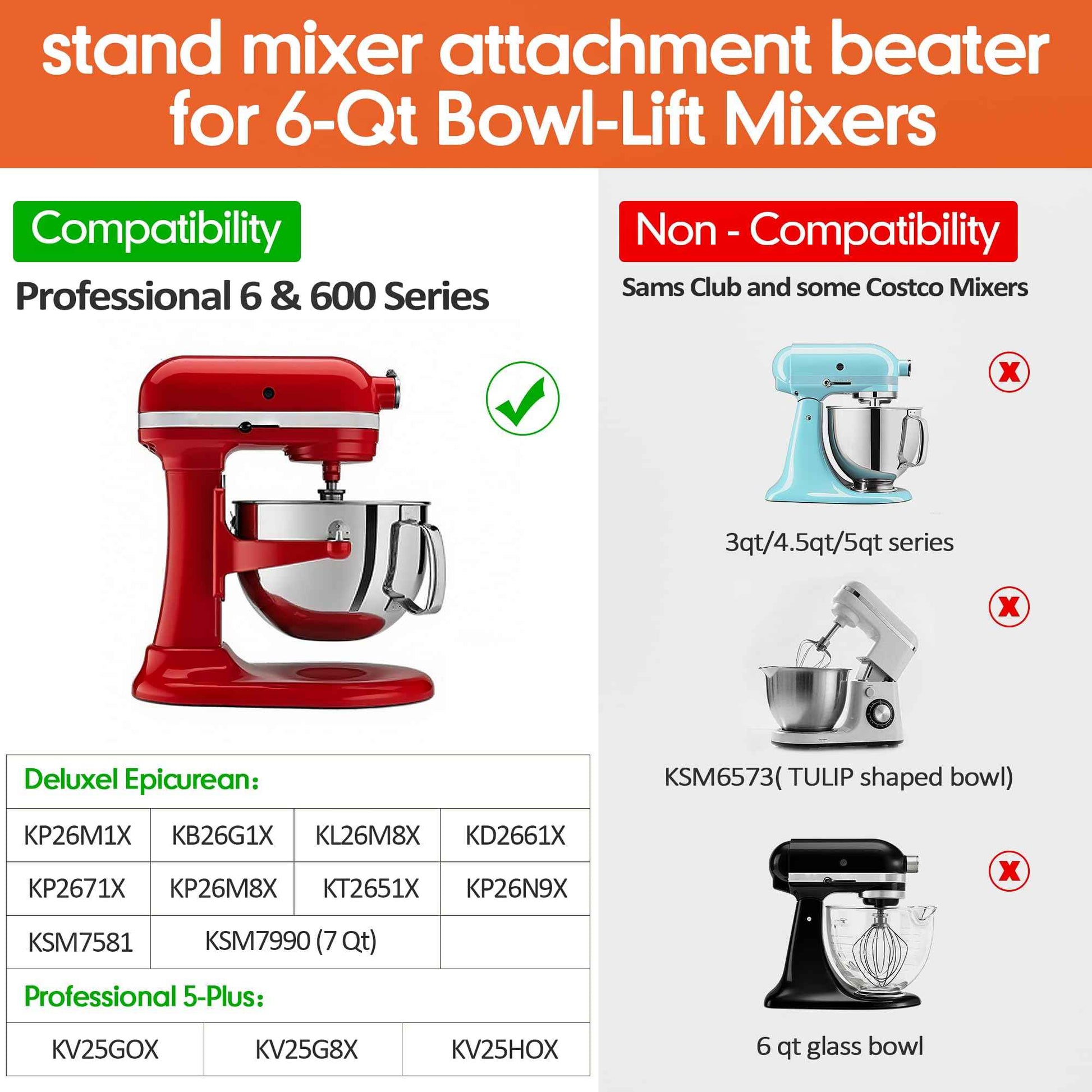 Flex Edge Beater for KitchenAid 6 Quart Bowl-Lift Mixers - Auto-Scrape Silicone Scraper Paddle Flexible Silicone Edges Bowl Scraper for Kitchen Aid Accessories and Attachmentsd – Dishwasher-Safe