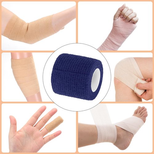 uxcell 12 Rolls Adhesive Elastic Tape Elastic Bandage,2" x 5 Yards Sports Elastic Wrap Flexible Stretch Athletic Wrist Tape for Tennis Racquet Grip Sports Knee Ankle,Navy Blue