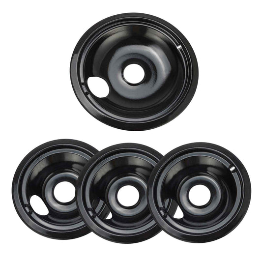Purelux Electric Range Drip Pans Replacement Compatible with GE or Hotpoint Stove, Porcelain Enameled Black Finish 4 Pieces Pack Includes 1 Large 8-Inch and 3 Small 6-Inch