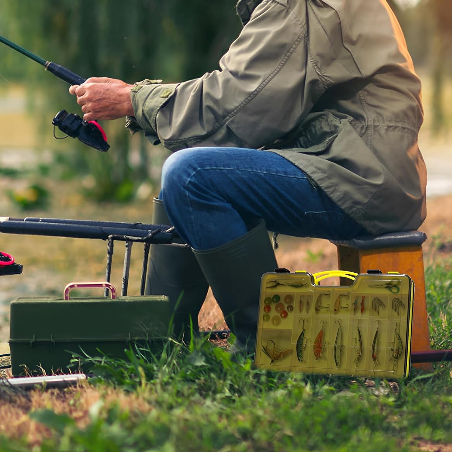 Skiennix Fishing Tackle Box - Waterproof Organizer with Removable Dividers for Bait Storage