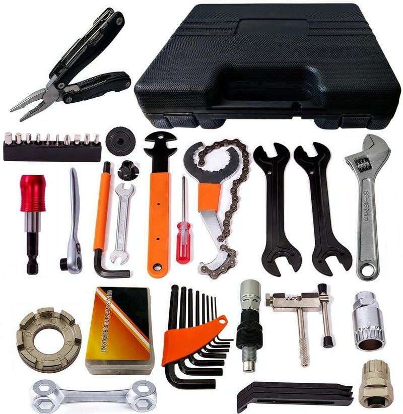 YBEKI Professional Bike Repair Tool Kit with Hard Case - Complete Maintenance Set for Mountain & Road Bikes, Includes Ratchet, Chain Tool, Crank Puller, Tire Bead Breaker, Multi-purpose Pliers