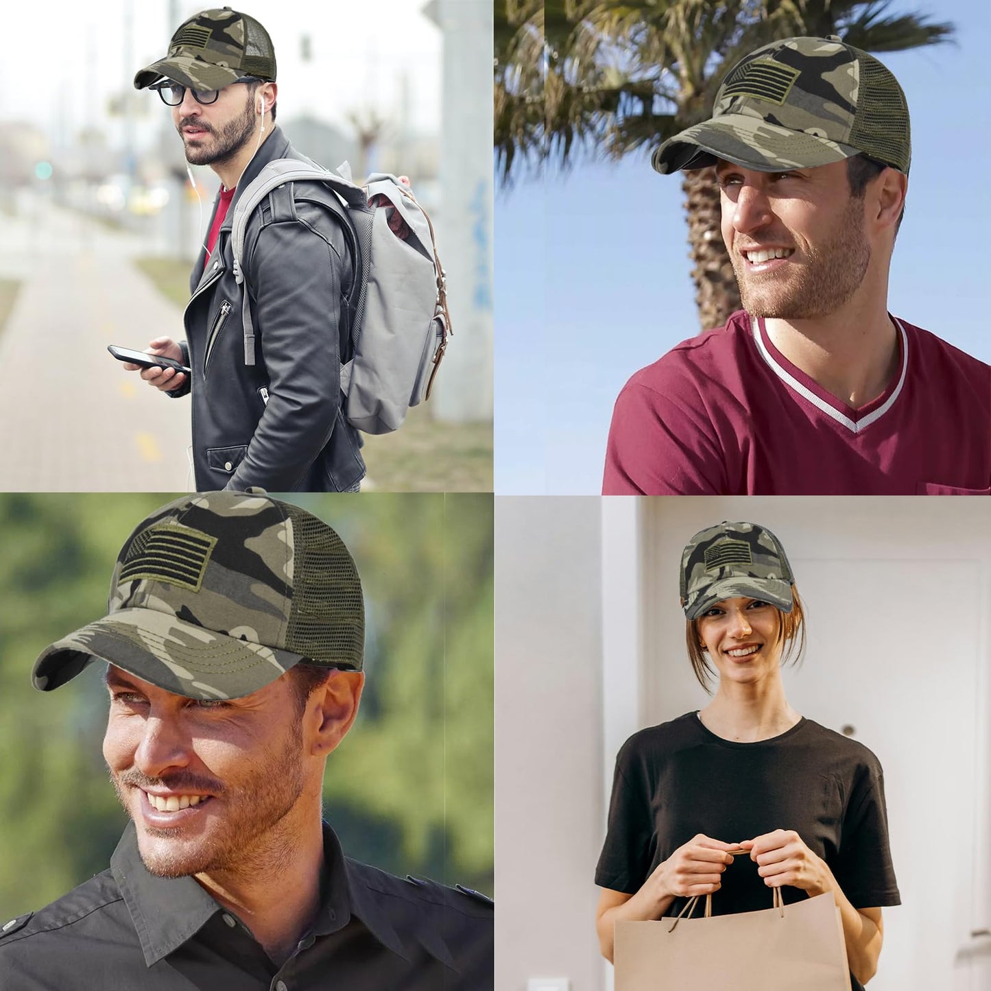 Camouflage Baseball Cap Camo American Flag Trucker Hat for Men Women Mesh Camo Hat USA Flag Camouflage Hats for Men Embroidered Distressed Cowboy Baseball Dad 4th July Hunting Accessories