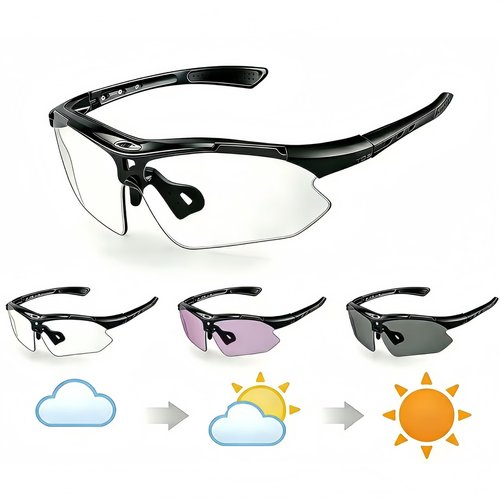 JIWYMFE Photochromic Cycling Glasses for Men Women, 100% UV Protection Wraparound Cycling Running Glasses, Anti-Sweat Anti-Wind Non-Polarized Safety Glasses for Baseball Golf Pickleball