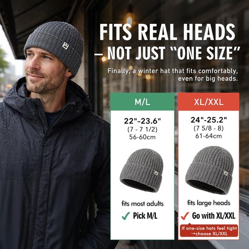 DryKnit PolarWool Waterproof 100% Merino Wool Winter Hat Men Women Polartec Fleece Lined Thermal Knit Watch Cap Cuffed Beanie Outdoor Ski Hiking Cold Weather Black XL/XXL Oversized for Large Heads
