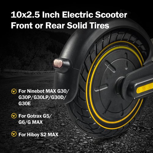 KTUMININV 60/70-6.5 Scooter Tire 10x2.5 Inch Tubeless Solid Rubber Tire for Hiboy S2 MAX Segway Ninebot MAX G30/G30LP/G30P Gotrax G5/G6 Electric Scooter Replacement Wheels Front or Rear 2 PCS (Yellow)