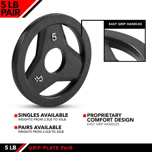 JFIT Cast Iron Olympic 2-Inch Grip Plate for Barbell, 5 Pound Set of 2 Plates Iron Grip Plates for Weightlifting, Crossfit - 2” Weight Plate for Bodybuilding