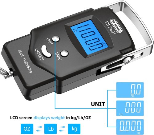 Dr.meter Fishing Scale - 110lb Digital Luggage Scale with Backlit LCD & Measuring Tape | Compact & Portable