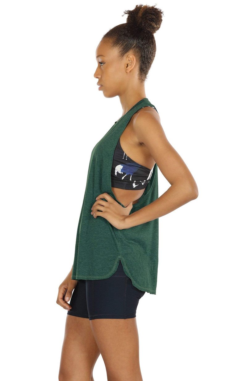 icyzone Workout Tank Tops for Women - Running Muscle Tank Sport Exercise Gym Yoga Tops Athletic Shirts (XS, Army)