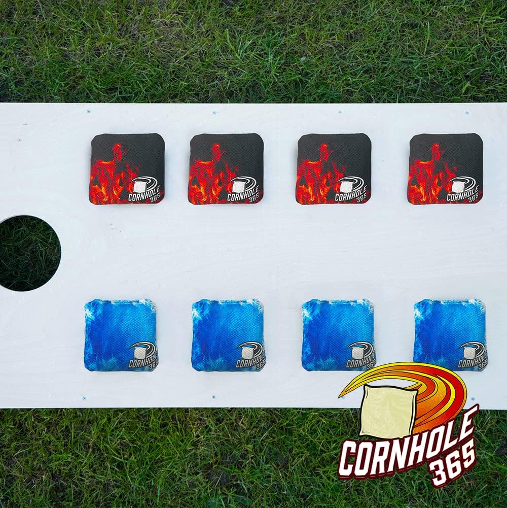 Cornhole365 Cornhole Bags - All-Weather, Heavy-Duty, Double-Stitched Fabric - Fire & Ice Design, Set of 8